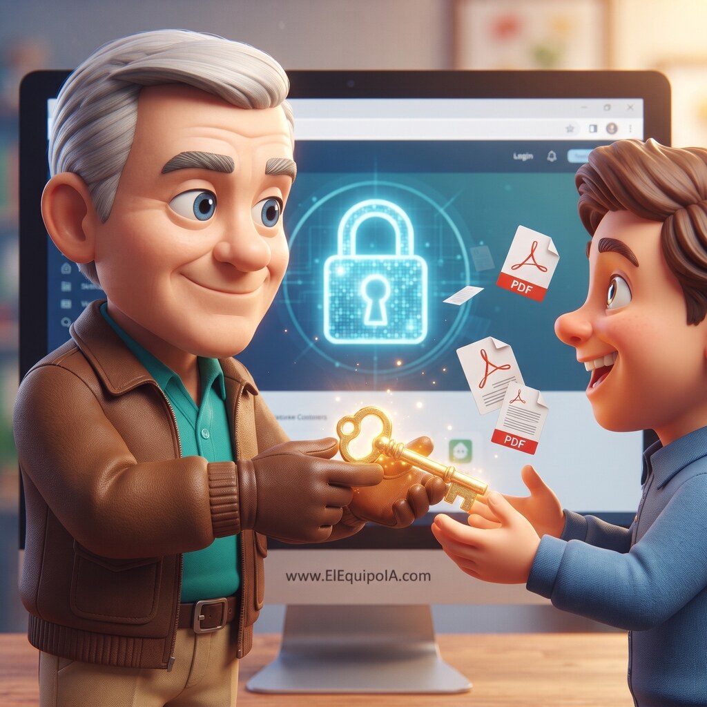 Ilustración 3D de cliente accediendo a un portal web privado de elEquipoIA