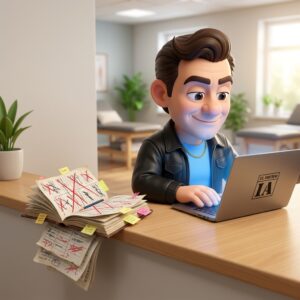 Fidélix organiza la agenda con el plugin citas de elEquipoIA en la recepción de una clínica.