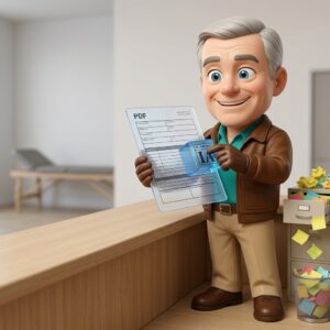 Facturibal ajusta los campos personalizados con el plugin extradatafactura de elEquipoIA en la oficina de una clínica.