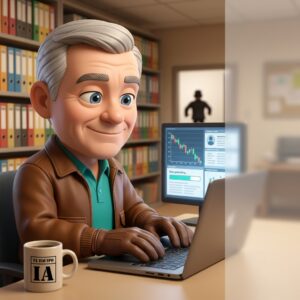 Facturibal revisa un cuadro de mando con datos de prueba generados por el plugin Randomizer de elEquipoIA en su portátil.