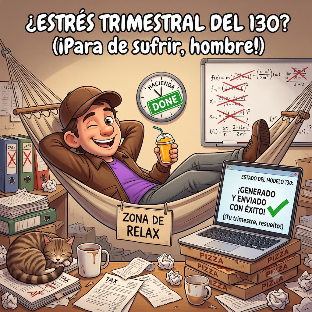 Autónoma sonriendo al revisar la autoliquidación trimestral generada con el plugin modelo130 de elEquipoIA.