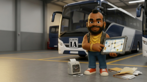 Trackacus revisa el mantenimiento de un autobús con el plugin OpenServBus de elEquipoIA en las cocheras.