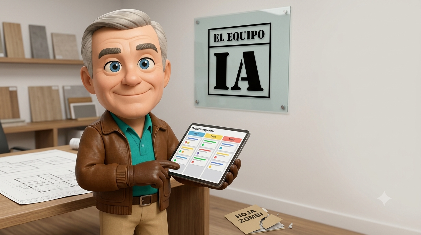Facturibal revisa un tablero Kanban de proyectos con el plugin proyectos de elEquipoIA en una oficina.