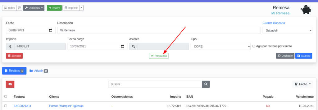 marcar remesa preparada