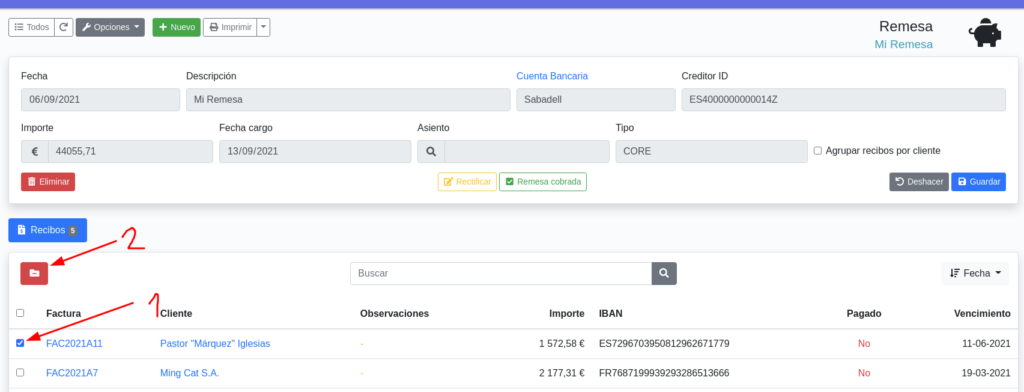 quitar recibo remesa