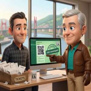 Facturibal revisando la homologación y el código QR de TicketBAI en una pantalla.