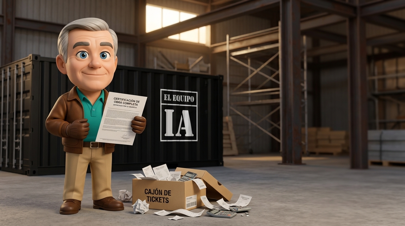Facturibal revisa una certificación de obra en un iPad junto al encargado de una construcción.