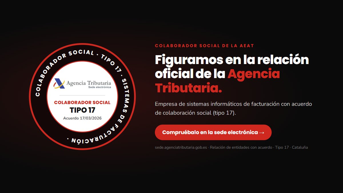 Colaborador social de la Agencia Tributaria (tipo 17): figuramos en la relación oficial de empresas de sistemas informáticos de facturación